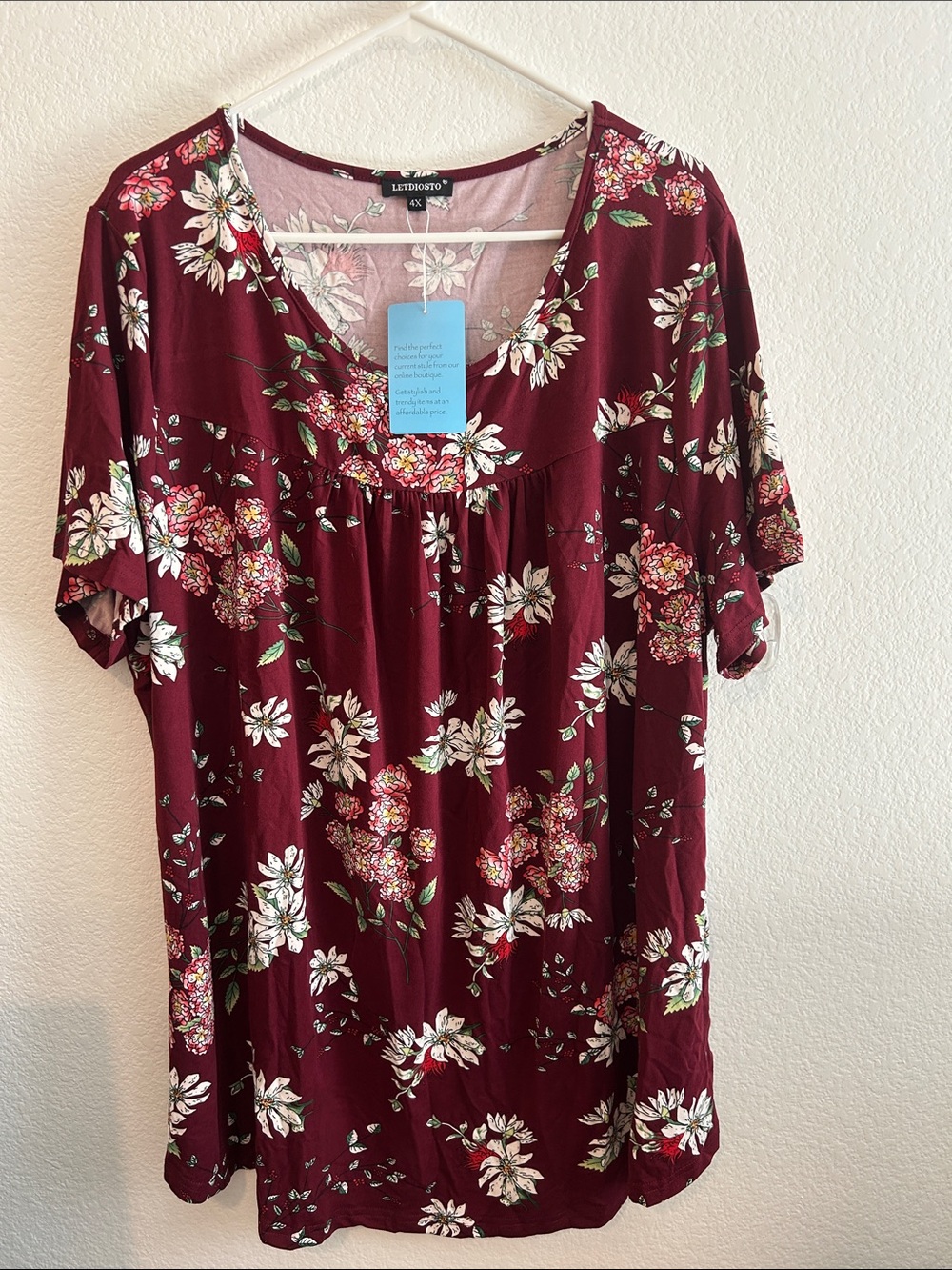 Burgundy Floral V-Neck Women's Top